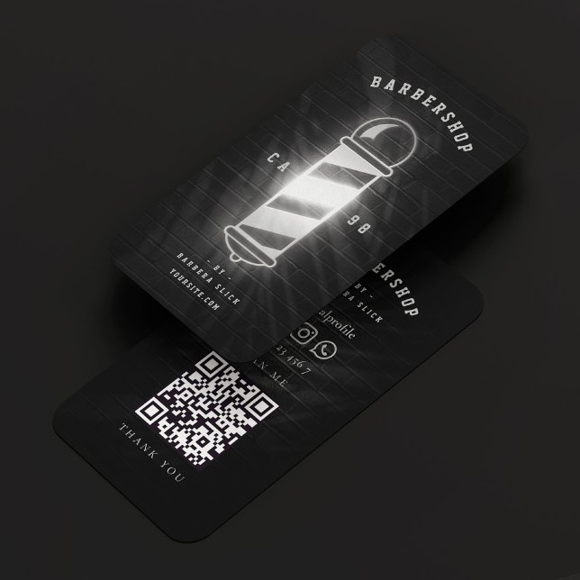 Cartão De Visita Barbershop Barber Prata Negra Polo Retro Moderno (Barbershop Barber Black Silver Pole Retro Modern Business Card
)