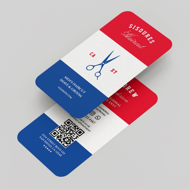 Cartão De Visita Barbershop Barber Vermelho Branco Azul Moderno (Barbershop Barber Red White Blue Modern Business Card
)