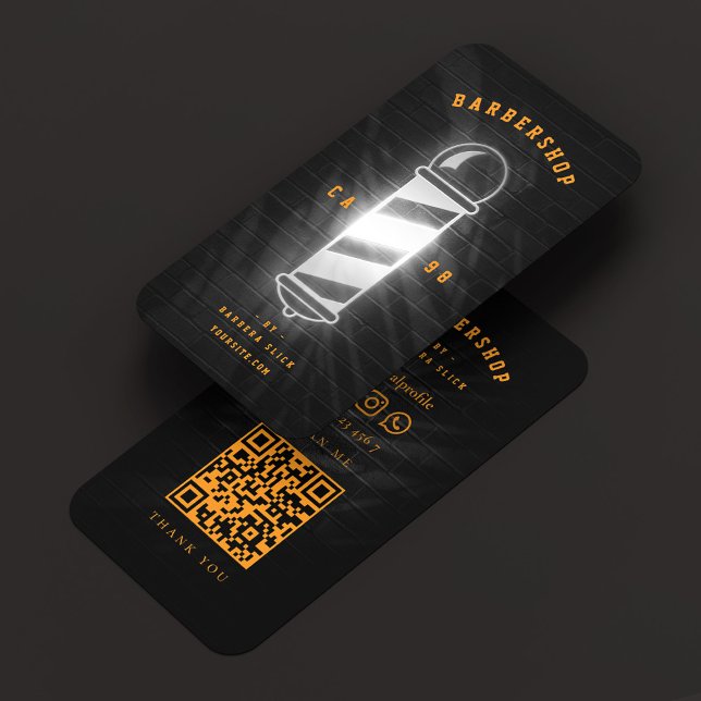 Cartão De Visita Barbershop Black Orange Barber Pole Retro Modern (Barbershop Black Orange Barber Pole Retro Modern Business Card
)