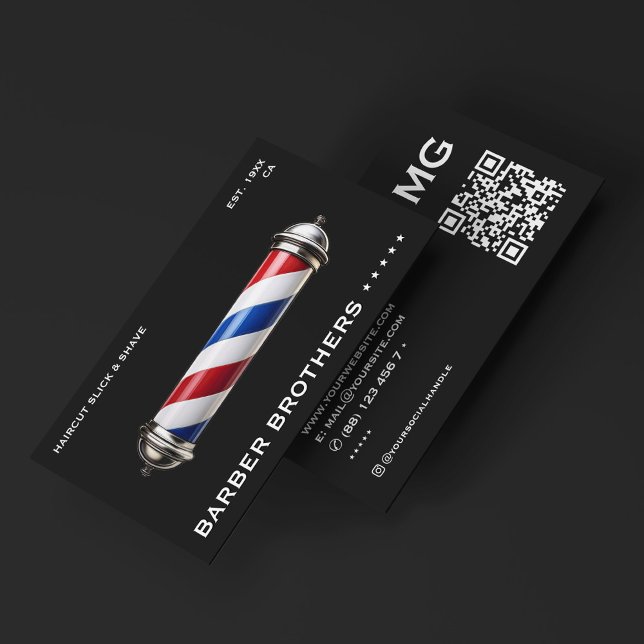 Cartão De Visita Barbershop Clássico de Barbeiro Negra (Barbershop Modern Classic Barber Pole Black Business Card
)