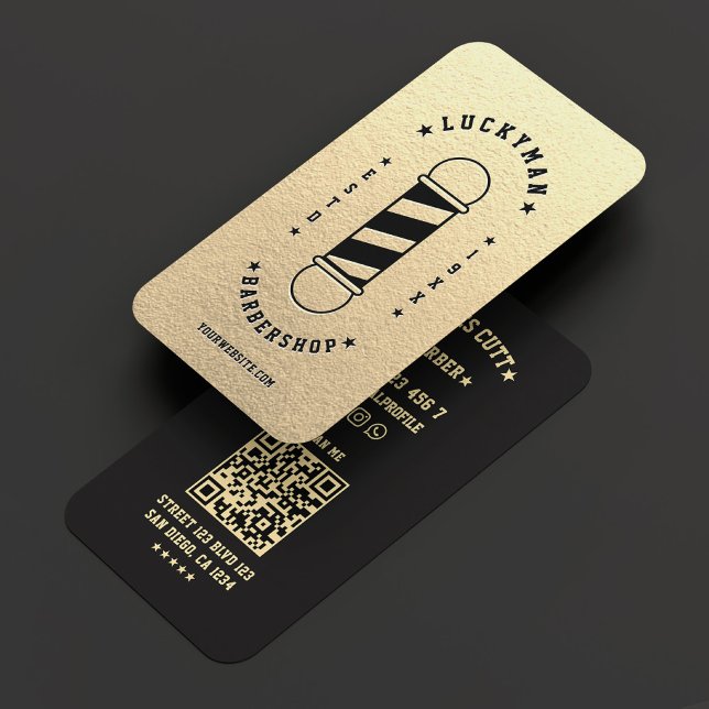 Cartão De Visita Barbershop Clássico Elegante Dourado Barbeiro Negr (Barbershop Classic Elegant Gold Black Barber Pole Business Card
)