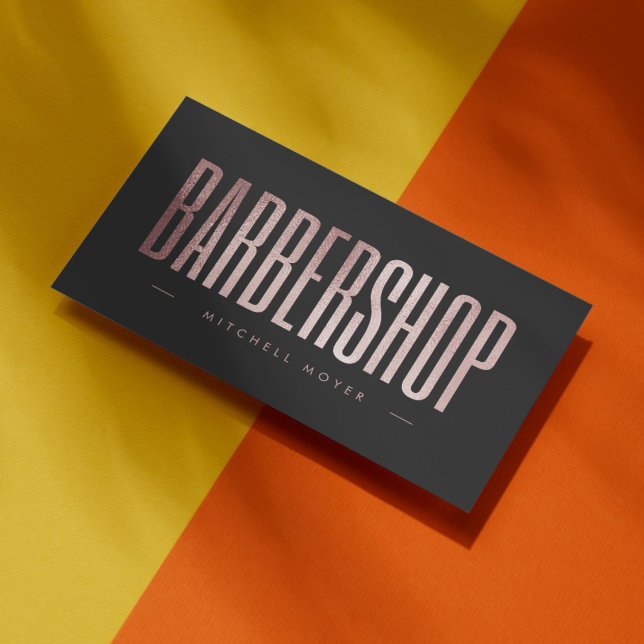 Cartão De Visita Barbershop de Glitter Dourado Elegante Rosa (Criador carregado)