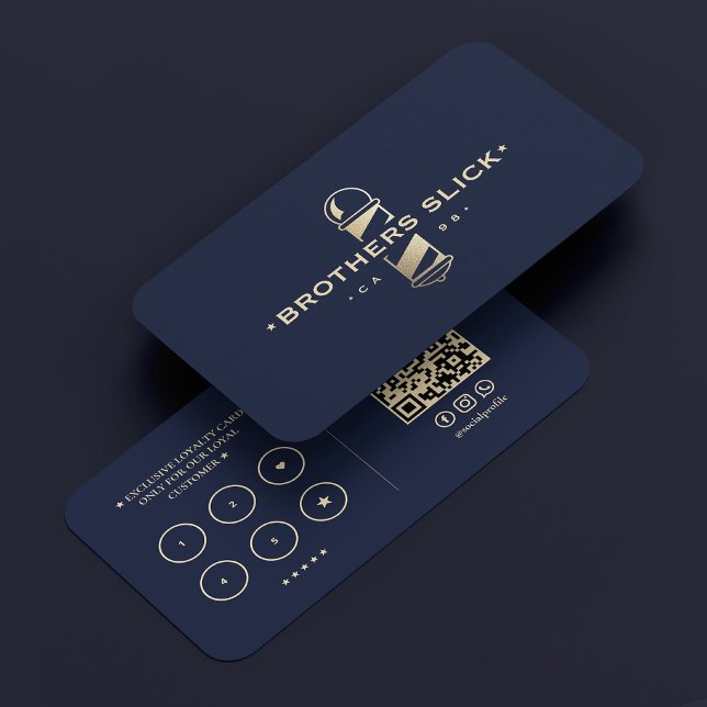 Cartão De Visita Barbershop Elegante Barber Marinho Escuro (Barbershop Elegant Barber Pole Dark Navy Loyalty Business Card
)
