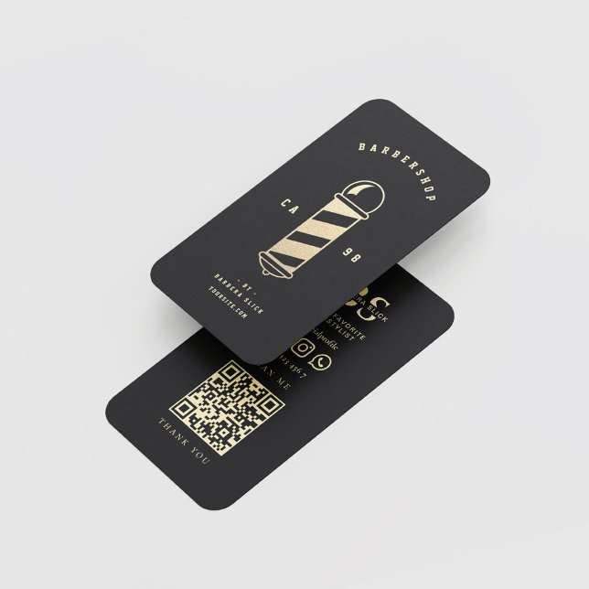 Cartão De Visita Barbershop Haircut Hairstylist Barber's Pole Black (Criador carregado)