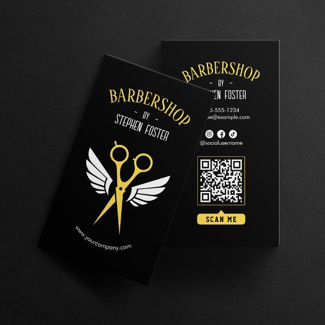 Cartão De Visita Barbershop Hairdresser Barbershop Black (Criador carregado)