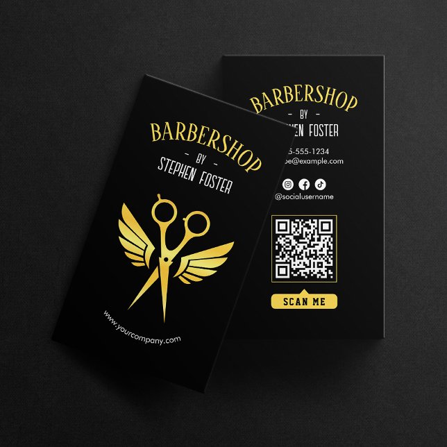 Cartão De Visita Barbershop Hairdresser Barbershop Dourado (Criador carregado)