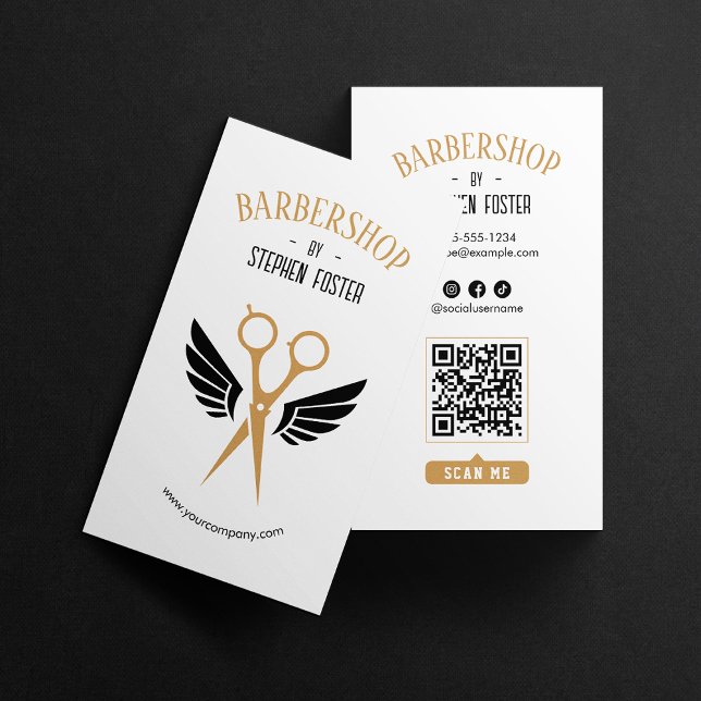 Cartão De Visita Barbershop Hairdresser Barbershop White (Criador carregado)