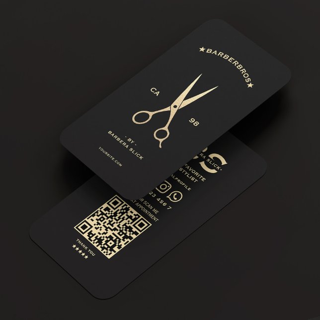 Cartão De Visita Barbershop Hairstylist Tesoura Dourada Preta Moder (Barbershop Hairstylist Black Gold Scissors Modern Business Card
)