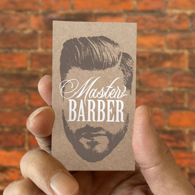 Cartão De Visita Barbershop Mestre Barber Rustic Kraft Hair #2 (Criador carregado)