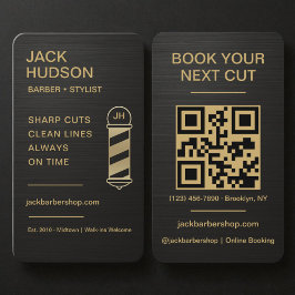 Cartão De Visita Barbershop Metallic Black Gold Barber Haircut 