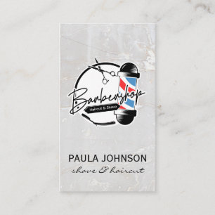 Cartão De Visita Barbershop Pole   White Stone   Tesoura