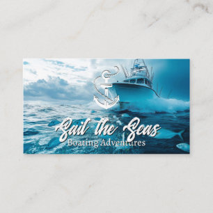 Cartão De Visita Barco de Pesca nos Mares   Logotipo de Âncora