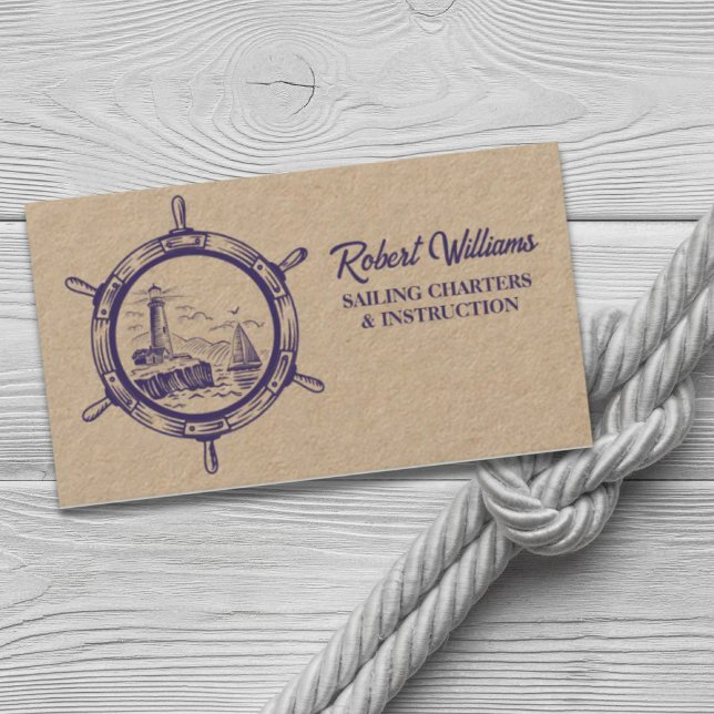Cartão De Visita Barco do Farol Costeiro de Praia que Veleja Náutic (Coastal Beach Lighthouse Boating Sailing Nautical Business Card)