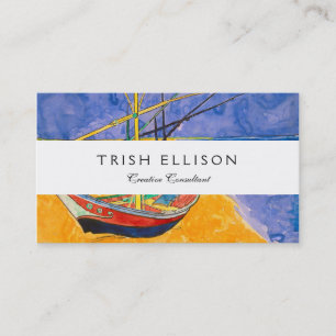 Cartão De Visita Barcos de Van Gogh Impressionismo Praia