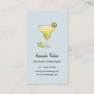 Cartão De Visita Barman da Margarita aquarela, Negócios de Mixólogo