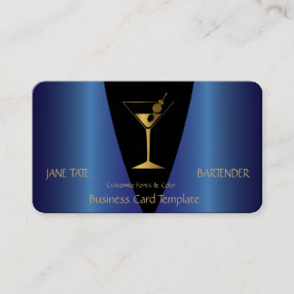 Cartão De Visita Barman Dourado Azul Clássico