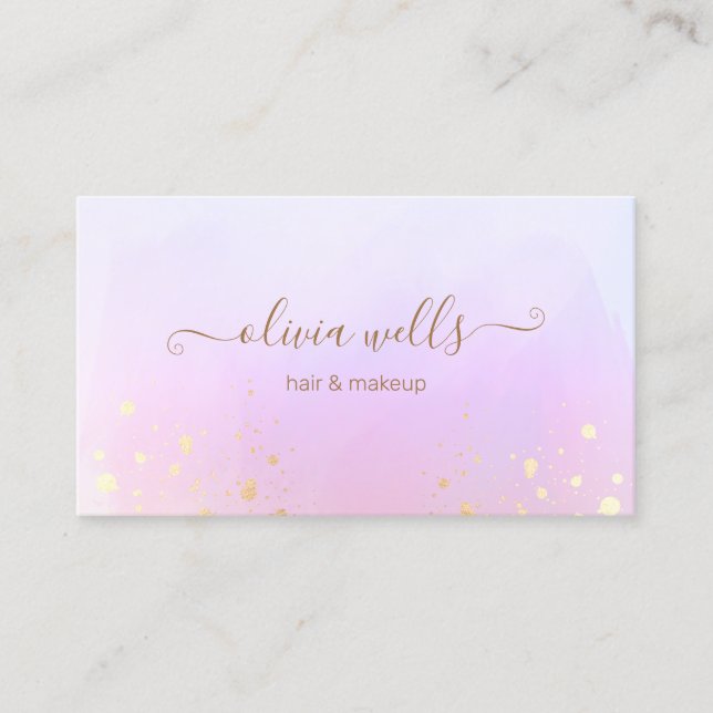 Cartão De Visita Barramento de Abstrato de Aquarela Rosa de Script  (Frente)