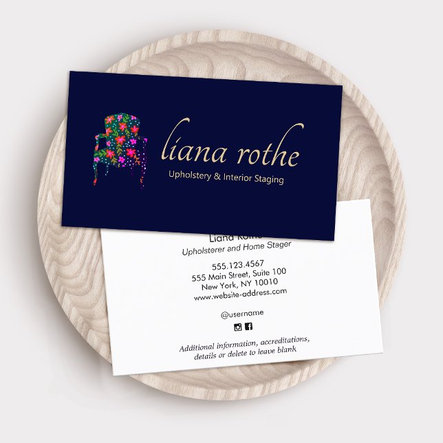 Cartão De Visita Barramento quadrado da cadeira floral francesa do  (Criador carregado)