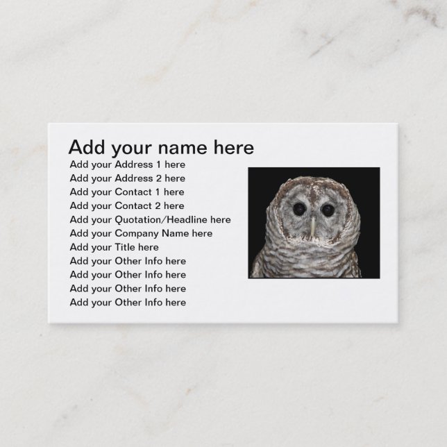 Cartão De Visita Barred Owl (Frente)