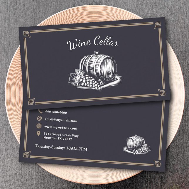 Cartão De Visita Barrel and Grapes - Wine Cellar (Barrel and Grapes - Wine Cellar Business Card)