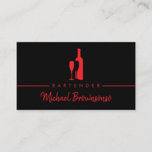 Cartão De Visita Bartender Bar Clube Moderno Preto Vermelho
