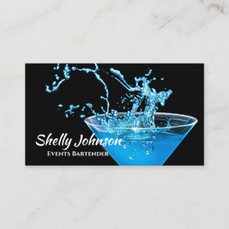 Cartão De Visita Bartender de Abertura Elétrica Azul e Caterador de