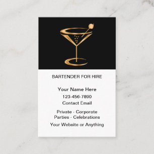 Cartão De Visita Bartender Elegante para Contratação