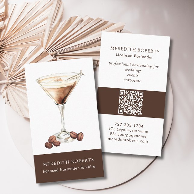 Cartão De Visita Bartender para Hire Espresso Martini Cocktail (Bartender for Hire Espresso Martini Cocktail Theme Business Card)