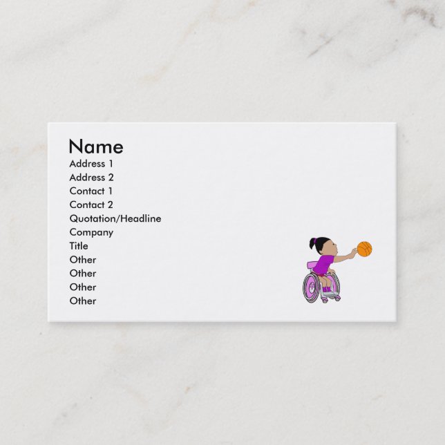 Cartão De Visita Basquetebol roxo da menina da cadeira de rodas (Frente)