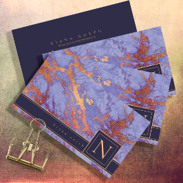 Cartão De Visita Basta Marble Monograma Roxo e Dourado ID672