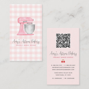 Cartão De Visita Batedeira de Cozinha Rosa Bege Código QR Xadrez Gi