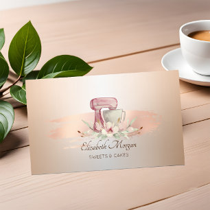 Cartão De Visita Batedeira Elegante Rosa Flor Dourado Pincelada Pad
