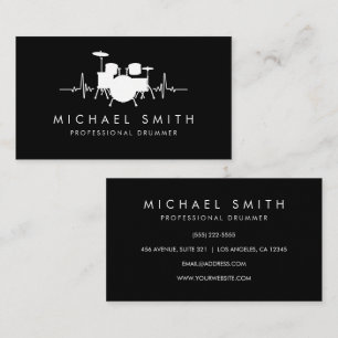 Cartão De Visita Bateria Personalizada Moderna Baterista Coração Ba