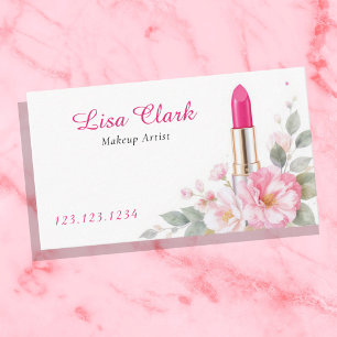 Cartão De Visita Batom Floral Rosa Água-Solúvel Maquiagem Artista