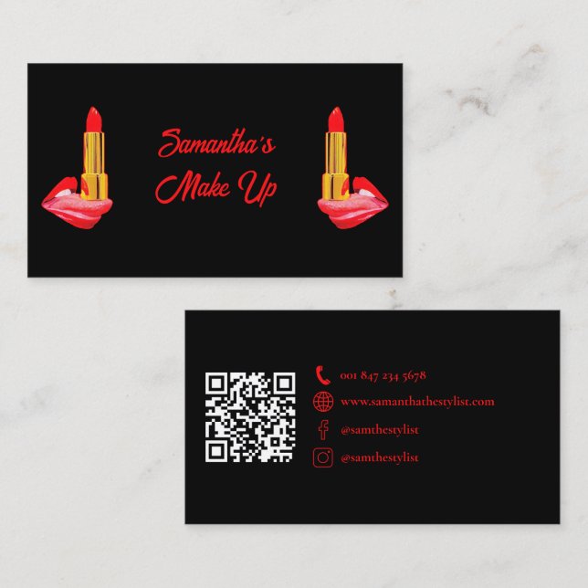 Cartão De Visita Batom Vermelho no Preto da Língua com Nome Persona (Frente/Verso)
