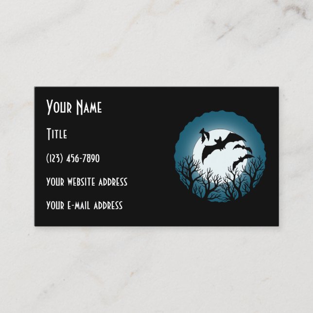 Cartão De Visita Bats and Trees Against the Moon (Frente)