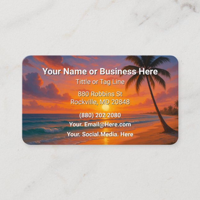Cartão De Visita Beach and Palm Trees Business Card Personal (Frente)