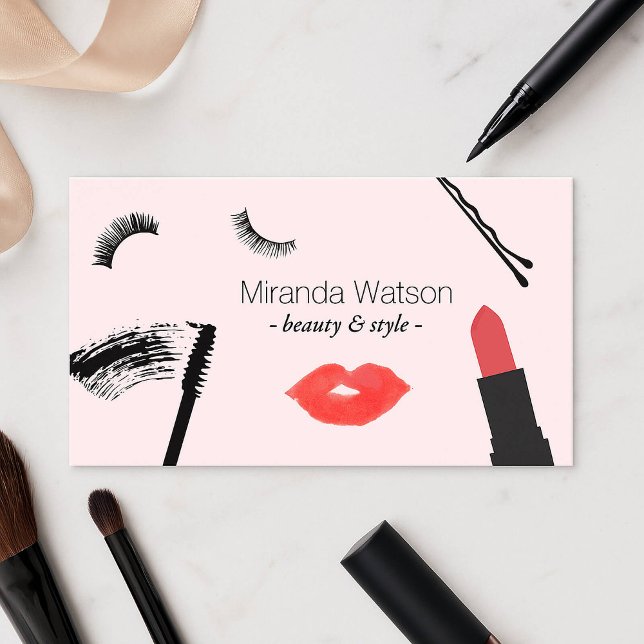 Cartão De Visita Beauiz Eyelashes Lábios Mascara Makeup Pink (Criador carregado)