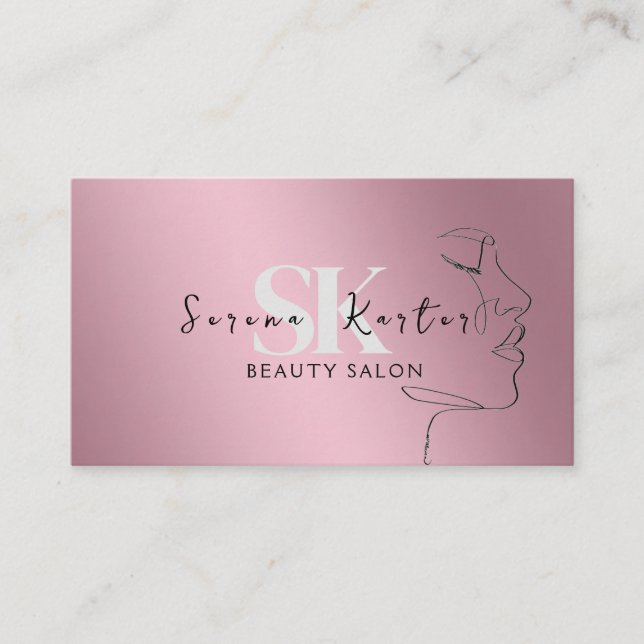Cartão De Visita Beauon Salon Face Abstrato Mulher Moderno Minimali (Frente)