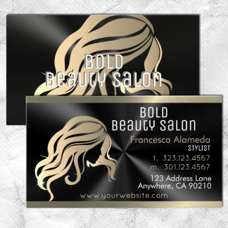 Cartão De Visita Beauon Salon Hair Stylist Esmagado Preto + Dourado