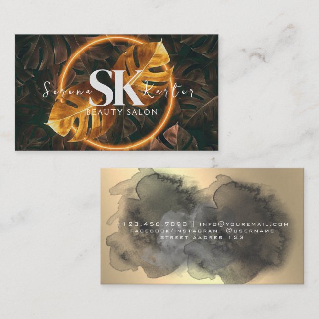 Cartão De Visita Beauon Salon Neon Abstrato Modern (Frente/Verso)