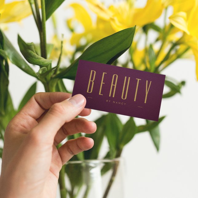 Cartão De Visita Beaut Salon Burgundy E Dourado Simples (Criador carregado)