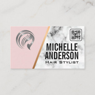 Cartão De Visita Beauticista Código QR Rosa Marble