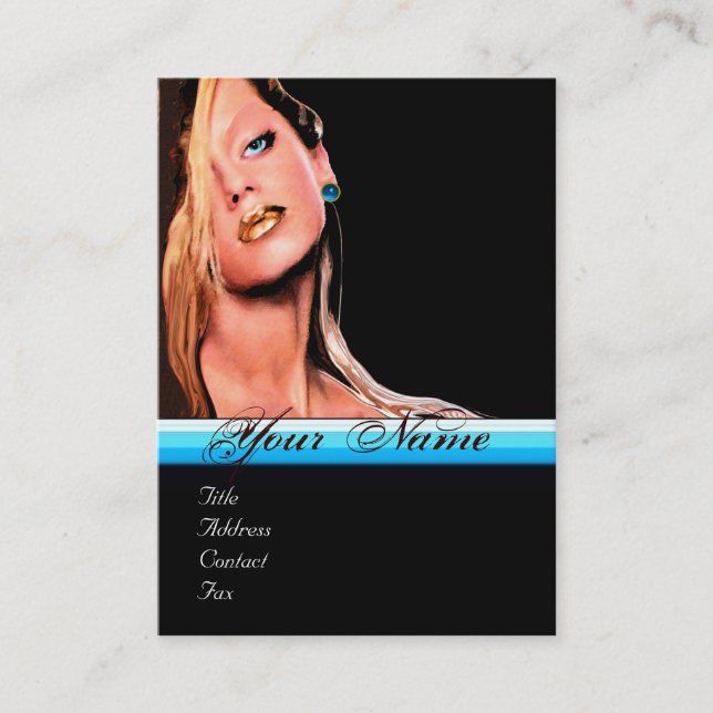 Cartão De Visita BEAUTY MAKEUP ARTIST monograma azul safira preto (Frente)