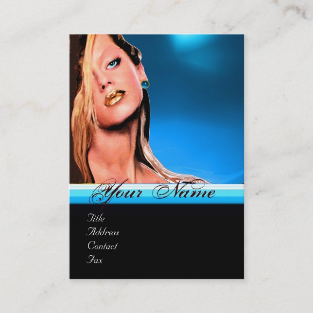 Cartão De Visita BEAUTY MAKEUP ARTIST monograma azul safira preto (Frente)