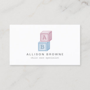 Cartão De Visita Bebê Bloqueia Monograma Assistência Infantil, Cart