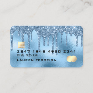Cartão De Visita Bebê Blue Glitter Drippings Girly Faux Debit Card