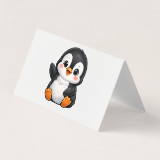 Cartão De Visita Bebê Pinguim Fofo Acenando Personagem de Desenho I