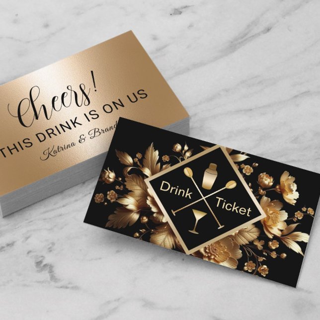 Cartão De Visita Beber Tíquete Moderno Dourado Voucher de Bebida Li (Criador carregado)