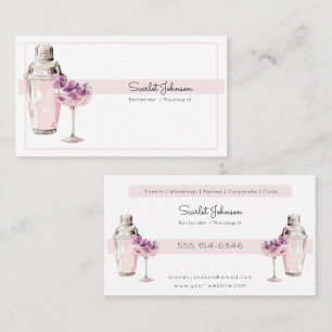 Cartão De Visita Bebida de Cocktail Rosa Corada Feminina Barman